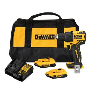 Taladro Atornillador 1/2 Inalámbrico 20V Max Atomic con 2 Velocidades Variables de 0 a 450 y 0 a 1,650 Revoluciones por Minuto, sin Llave, 2 Baterías 2.0 Amperios, Cargador y Bolso. DEWALT