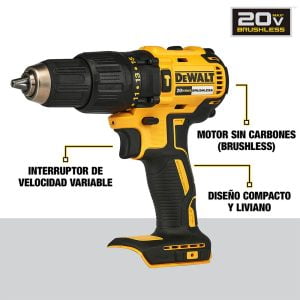 Taladro Martillo 1/2 Inalámbrico 20V Max con 2 Velocidades Variables de 0 a 500 y 0 a 1,750 Revoluciones por Minuto, Reversible, Brushless, 0 a 29,750 Golpes por Minuto, sin Llave, Maletín Plástico, 100 Accesorios, 2 Baterías de 2.0 Amperios y Cargador. DEWALT - Imagen 6