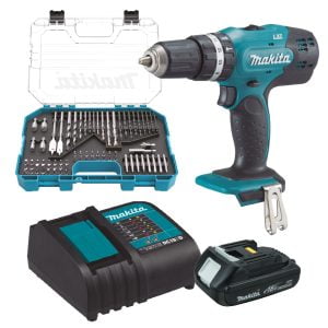 Taladro Martillo 1/2 Inalámbrico 18V LXT con 2 Velocidades Variables de 0 a 400 y 0 a 1,300 Revoluciones por Minuto, Reversible, 0 a 19,000 Golpes por Minuto, sin Llave, Incluye 75 Accesorios, 1 Batería 1.5 Amperios y Cargador. MAKITA