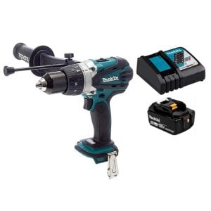 Taladro Martillo 1/2 Inalámbrico 18V LXT Litio-Ion con 2 Velocidades Variables de 0 a 400 y 0 a 2,000 Revoluciones por Minuto, Reversible, 0 a 30,000 Golpes por Minuto, sin Llave, 1 Batería 5.0 amperios y Cargador. MAKITA