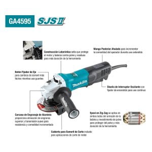 Esmeriladora Angular 4-1/2 de 11,500 Revoluciones por Minuto, 15 Amperios, Interruptor de Paleta, 120V. MAKITA - Imagen 2