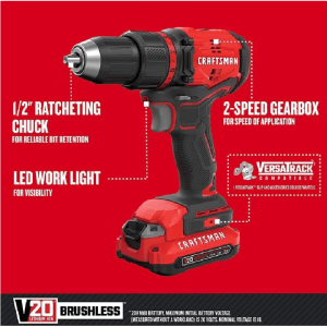Taladro Atornillador 1/2 Inalámbrico 20V con Velocidades Variables de 0 a 600 y 0 a 1,900 Revoluciones por Minuto, Brushless, 1 Batería 13 Amperios y Bolso. CRAFTSMAN - Imagen 4