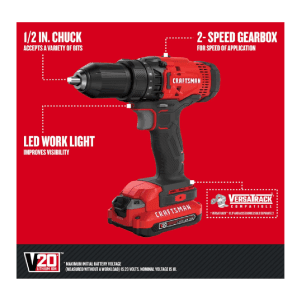Kit Taladro Atornillador de 1/2 y Atornillador de Impacto de 1/4 Inalámbrico de 20V con 2 Baterías de 1.3 Amperios CMD700/CMF800 con Bolso. CRAFTSMAN - Imagen 3