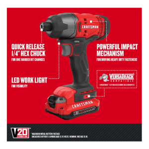 Kit Taladro Atornillador de 1/2 y Atornillador de Impacto de 1/4 Inalámbrico de 20V con 2 Baterías de 1.3 Amperios CMD700/CMF800 con Bolso. CRAFTSMAN - Imagen 4