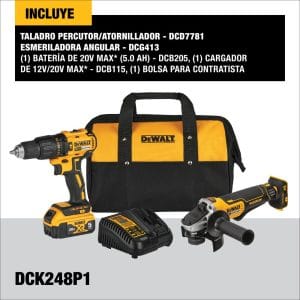 Kit Taladro Martillo de 1/2 e Esmeriladora Angular de 4-1/2 de 20V Max con 1 Batería de 5 Amperios DCD7781/DCG413 con Bolso. DEWALT - Imagen 2