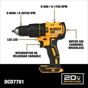 Kit Taladro Martillo de 1/2 e Esmeriladora Angular de 4-1/2 de 20V Max con 1 Batería de 5 Amperios DCD7781/DCG413 con Bolso. DEWALT - Imagen 3