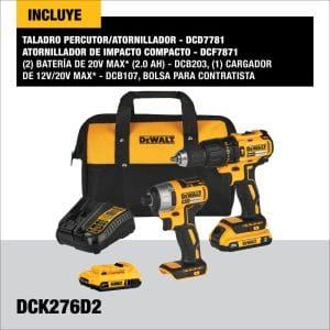 Kit Taladro Martillo de 1/2 y Atornillador de Impacto de 1/4 Inalámbrico de 20V Max Brushless con 2 Baterías de 2 Amperios DCD7781/DCF7871 con Bolso. DEWALT - Imagen 2