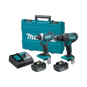 Kit Taladro Martillo de 1/2 y Atornillador de Impacto de 1/4 Inalámbrico de 18V LXT con 1 Batería de 5 Amperios DHP482/DTD152 con Maletín. MAKITA
