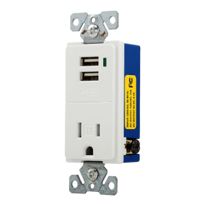 Tomacorriente Sencillo 15A/125V Combinado con 2 Usb de 5VDC Blanco. COOPER WIRING