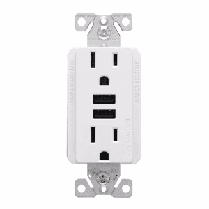 Tomacorriente Doble 15A/125V Combinado con de 2 Usb 5VDC Blanco. COOPER WIRING - Imagen 1