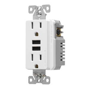 Tomacorriente Doble 15A/125V Combinado con de 2 Usb 5VDC Blanco. COOPER WIRING - Imagen 2