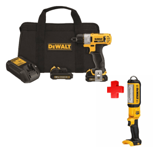 COMBO - DEWALT - Atornillador 1/4 Inalámbrico 12V Max Litio-Ion de 0 a 1,050 Revoluciones por Minuto, 3 Luz Led, con 2 Baterías 1.5 Amperios, Cargador y Bolso más Linterna