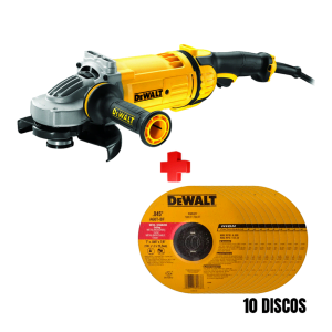 COMBO - DEWALT - Esmeriladora Angular 7" de 8,500 Revoluciones por Minuto, 20 Amperios, 2,400W, Interruptor de Gatillo, 120V AC/DC más 10 Discos de Corte de Metal T-27 7"
