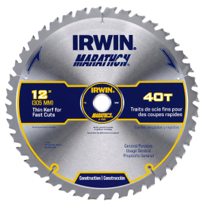 Hoja de Sierra Circular de Carburo de Madera 12" X 40 Dientes X 1E. IRWIN INDUSTRIAL TOOLS