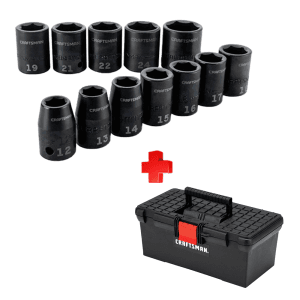 COMBO - CRAFTSMAN - Juego de Socket Milimétrico de Impacto 12 Piezas mas Caja de Herramienta Plástica