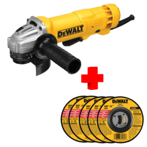 COMBO – DEWALT – Esmeriladora Angular más 5 Discos de Corte de Metal Inoxidable Plano 4-1/2