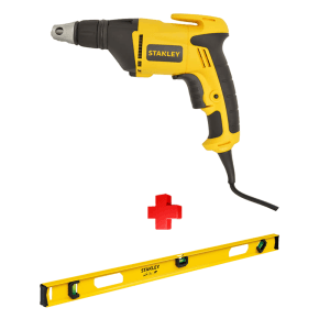 COMBO - STANLEY - Atornillador Electrico 0-4500 Rpm 520W 120V Mas Nivel de Aluminio 36" 3 Aguas