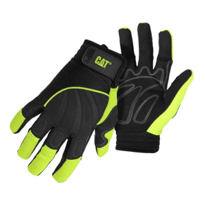 Guante Mecánico Spandex/Cuero Negro con Verde HI-VIS X-Large. CAT GLOVES & SAFETY