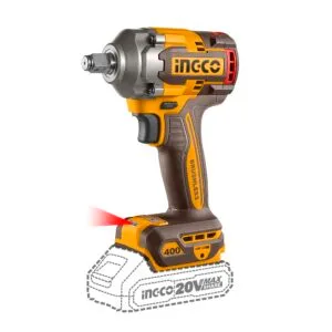 Llave de Impacto 1/2 Inalámbrico 20V 0 a 2,900 Golpes por Minuto Brushless 295 Pie/ Lbs (400NM) sin Batería más Sockets. INGCO