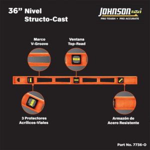 Nivel de Resina 36" 3 Aguas Structo-Cast Naranja. JOHNSON LEVEL & TOOL - Imagen 2