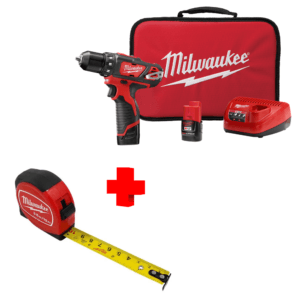 COMBO - MILWAUKEE - Taladro Atornillador Inalámbrico sin Llave con Bolso y Batería de 1.5 Amperios más Cinta Métrica de 3.5 Metros