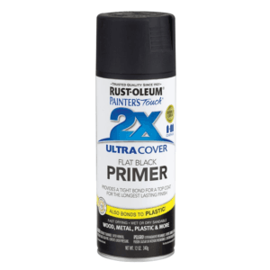 Pintura Spray de 12 Onzas para Plástico Color Negro Mate Base Primero 2X. RUST-OLEUM