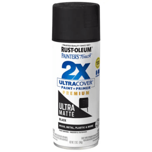 Pintura Spray de 12 Onzas para Plástico Color Negro Ultra Mate 2X. RUST-OLEUM