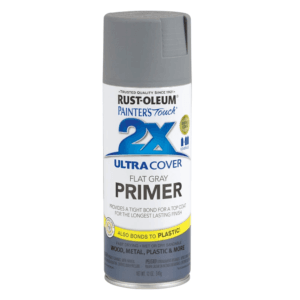 Pintura Spray de 12 Onzas para Plástico Color Gris Mate Base Primero 2X. RUST-OLEUM