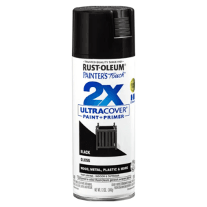 Pintura Spray de 12 Onzas para Plástico Color Negro Brillante 2X. RUST-OLEUM