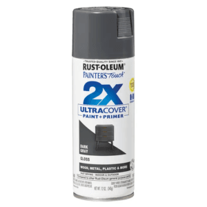 Pintura Spray de 12 Onzas para Plástico Color Gris Oscuro Brillante 2X. RUST-OLEUM