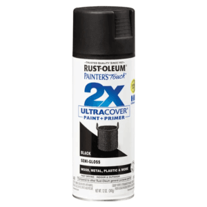 Pintura Spray de 12 Onzas para Plástico Color Negro Semi Brillante 2X. RUST-OLEUM