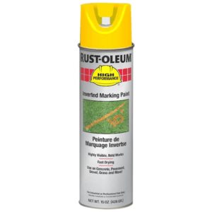 Pintura Spray de 15 Onzas Marcado Invertido Color Amarillo HI VIS Base Solvente. RUST-OLEUM
