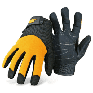 Guante de Poliéster / Spandex / Cuero Color Amarillo / Negro Talla Large. CAT GLOVES & SAFETY