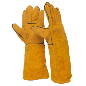 Guante de Cuero para Soldador de 16" Color Amarillo con Forro Interior. GUANTE