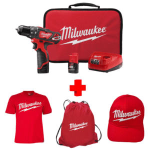 COMBO - MILWAUKEE - Taladro Martillo 3/8 12V más Kit Bolsa más Camiseta y Gorra Roja