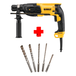COMBO - DEWALT - Rotomartillo 1″ SDS Plus con 3 Funciones, 2.6 Joules de 0 a 5,500 Golpes por Minuto, 0 a 1,500 Revoluciones por Minuto, Maletín Plástico, 8.0 Amperios 120V más Juego de Broca de Concreto SDS Plus
