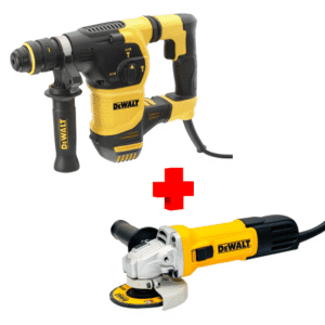 COMBO - DEWALT - Rotomartillo 1″ SDS Plus con 3 Funciones, 2.6 Joules de 0 a 5,500 Golpes por Minuto, 0 a 1,500 Revoluciones por Minuto, Maletín Plástico, 8.0 Amperios 120V más + Esmeriladora Angular de 4-1/2