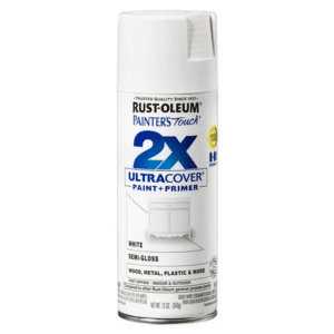 Pintura Spray de 12 Onzas para Plástico Color Blanco Semi Brillante 2X. RUST-OLEUM