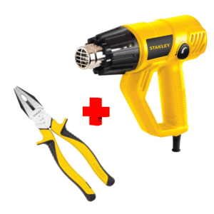 COMBO - STANLEY - Pistola de Calor de 50 a 600 Grados Celsius, Temperatura Variable, 4 Boquillas, Caja Plástica, 1,800W 120V más Alicate para Electricista de 8" Profesional con Mango Bimaterial