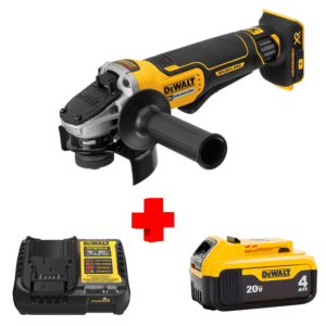 COMBO - DEWALT - Esmeriladora Angular 4-1/2 Inalámbrica 20V Max XR de 9,000 Revoluciones por Minuto, Brushless, Interruptor de Paleta más Cargador y Batería de 4 Amperios