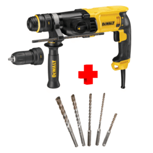 COMBO - DEWALT - Rotomartillo 1″ SDS Plus con 3 Funciones, 2.6 Joules de 0 a 5,540 Golpes por Minuto, 0 a 1,500 Revoluciones por Minuto, Cambio Rápido, Maletín Plástico, 7.5 Amperios 120V más Juego Broca Concreto SDS Plus