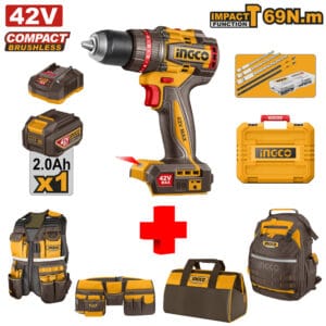 COMBO - INGCO - Taladro Martillo 1/2 69Nm 42V + Kit Portaherramientas