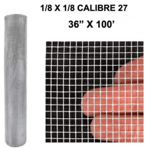 Malla Cuadrada Galvanizada Calibre 27 de 1/8 X 1/8 X 36" RL 100'. GENERICO