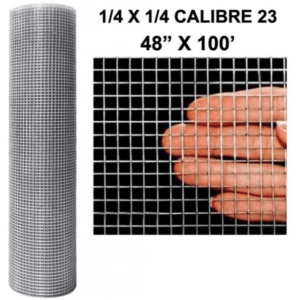Malla Cuadrada Galvanizada Calibre 23 de 1/4 X 1/4 X 48" RL 100'. GENERICO