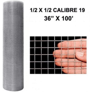 Malla Cuadrada Galvanizada Calibre 19 de 1/2 X 1/2 X 36" RL 100'. GENERICO