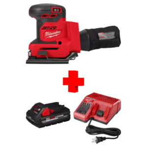 COMBO - MILWAUKEE - Lijadora de Acabado de 1/4 Hoja más Cargador con Batería de 3.0 Amperios