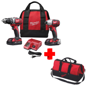 COMBO - MILWAUKEE - Kit Taladro Atornillador de 1/2 y Atornillador de 1/4 Inalámbrico de 18V con 2 Baterías de 1.5 Amperios más Bolsa