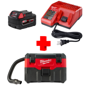 COMBO - MILWAUKEE - Cargador con Batería de 5.0 Amperios más Aspiradora Inalámbrica de 2.0 Galones