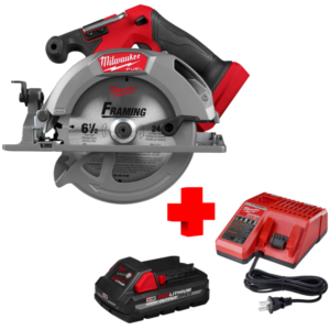 COMBO - MILWAUKEE - Sierra Circular Inalámbrica de 18V, 6-1/2 con 6,000 Revoluciones por Minuto Brushless sin Batería más Cargador con Batería de 3.0 Amperios