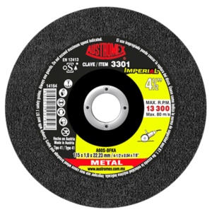Disco Corte de Metal Plano 4-1/2 X .040 (1MM) X 7/8 Imperial. AUSTROMEX